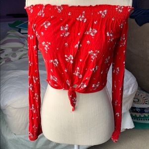 red off the shoulder crop top